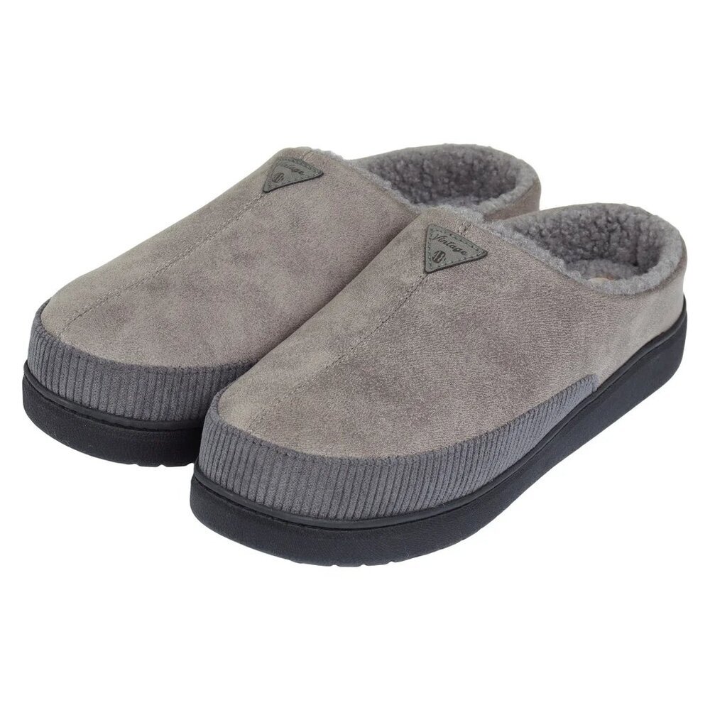 NEW Weatherproof Vintage Mens Gray Slippers XL Faux Suede & Sherpa